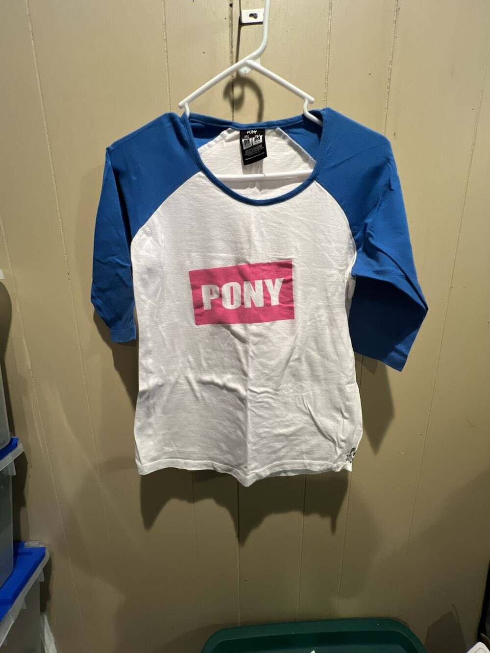 Pony Women's White Blue 3/4 Sleeve Raglan T-Shirt with Pink Logo Box Size M